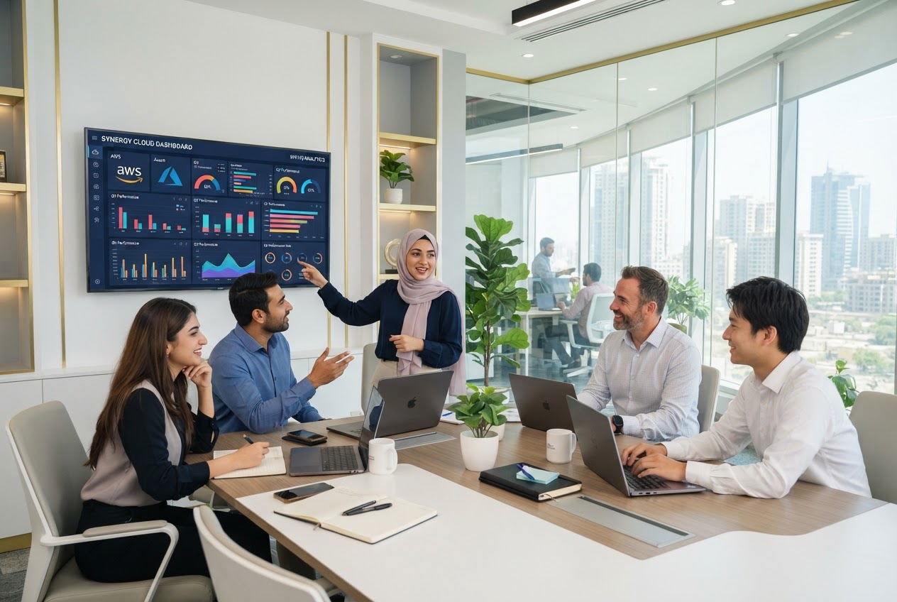 NeuralCloud Systems team collaborating in their Karachi office